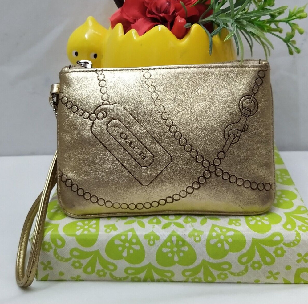 Coach Metallic Gold Zipper Closure Wristlet - Coin Wallet